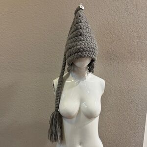 Chunky Knit Long Tassel Beanie Hat - Gray